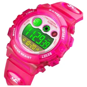 Reloj Skmei Digital Niño Niña Sumergible Contra Agua 1451 Correa Fucsia Bisel Fucsia Fondo Blanco
