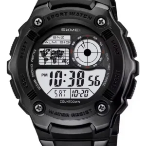 Reloj Skmei 2473 Negro Pulsera, Cronometró, Alarma, Luz Led Cuerpo De Plastico Y Pulsera De Acero, Incluye Caja