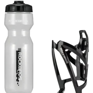 Kit Portabotellas Rockbros para Bicicleta con Botella de 750 ml y Porta Caramañola Negro/Transparente