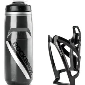 Pack Porta Caramañola Rockbros con Botella Aislante Negro de 620ml para Bicicleta