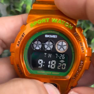 Reloj Skmei 1813n Deportivo Color De La Correa Naranjo Metalizado Color Del Bisel Verde Color Del Fondo Gris
